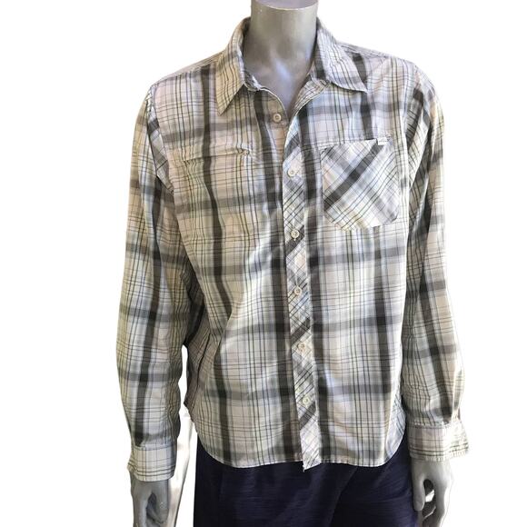 Eddie Bauer Plaid Hiking Button Down Long Sleeve Gray White Shirt Men's Size L - Picture 1 of 8